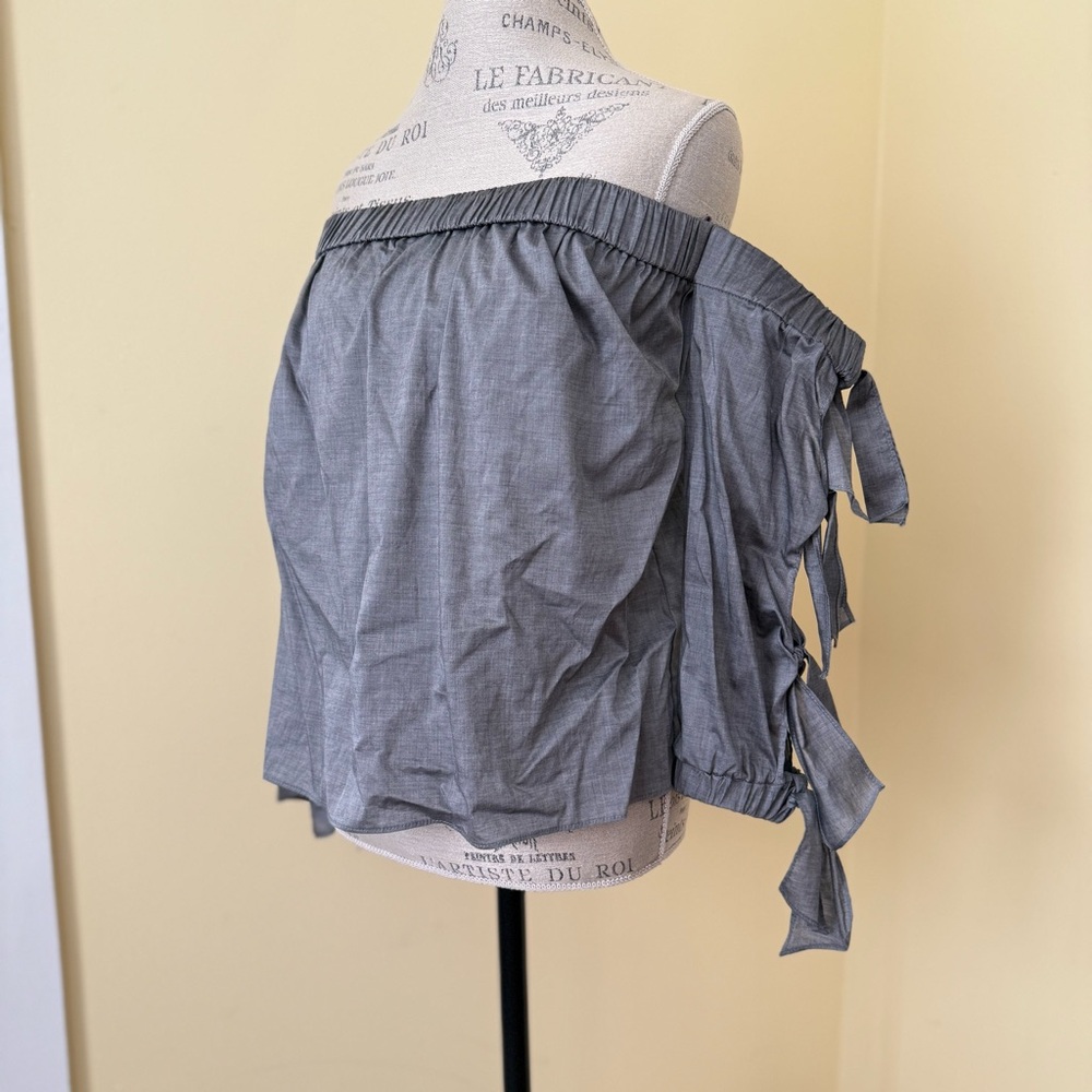 Milly Gray Off-Shoulder Tie-Sleeve Top